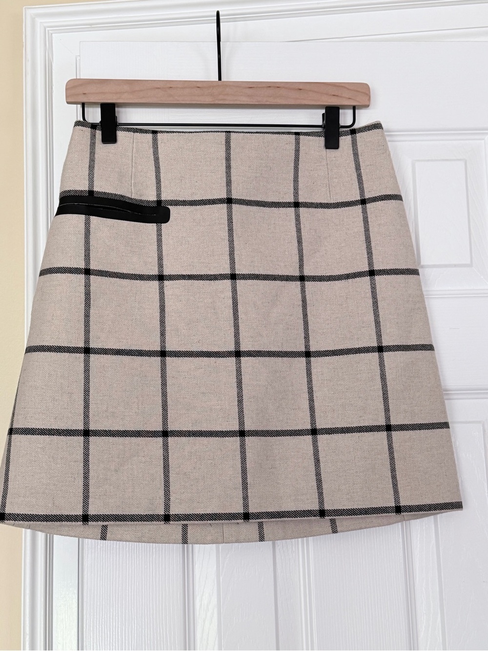Tory Burch Plaid Skirt Window Pane Side Pocket Back Zip Wool Blend Lined Size 6
